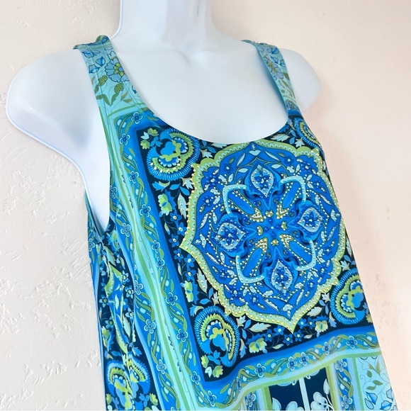 Vintage Y2K Boho Fairy Blue Green Beaded Mandala Tank Top Size S Phoebe Buffay - Picture 3 of 10
